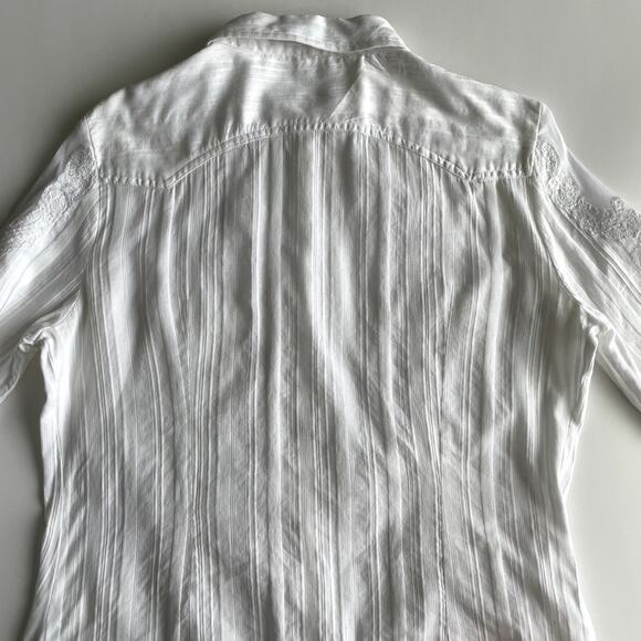 Y2K Guess White Mesh Embroidery Snap Button Women's Shirt Size L - Picture 12 of 16